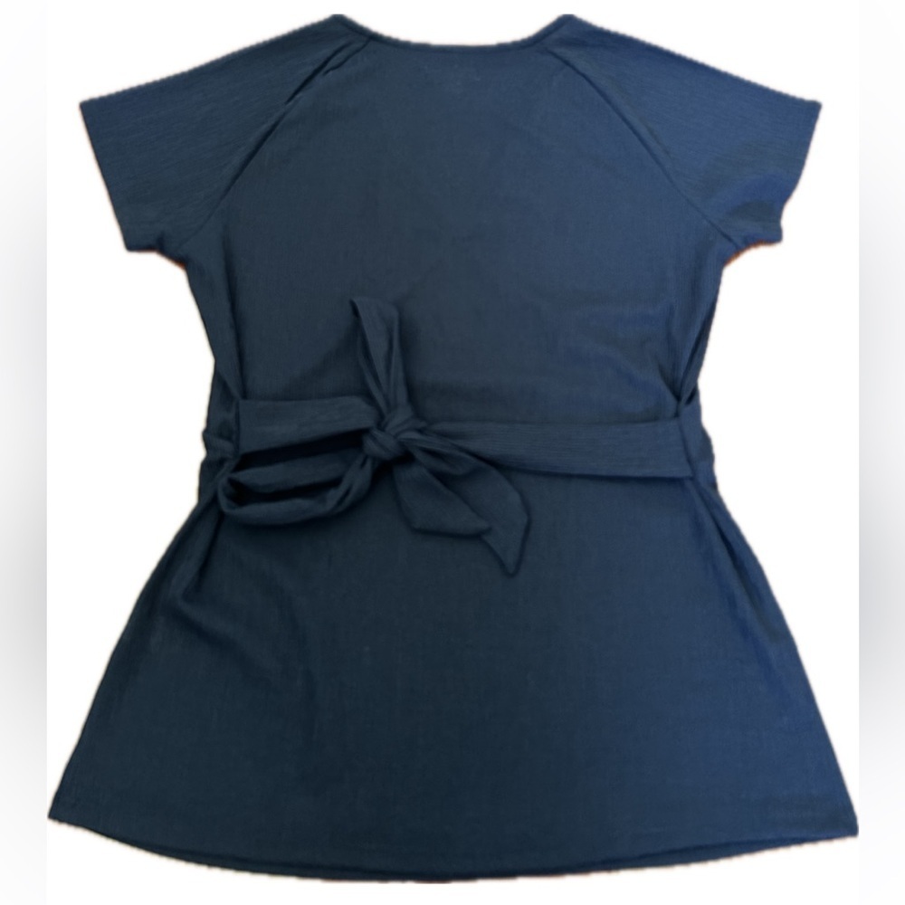 14th & Union Womens Blouse Navy Blue V Neck Waist Tie Short Sleeve Size S - Picture 3 of 4
